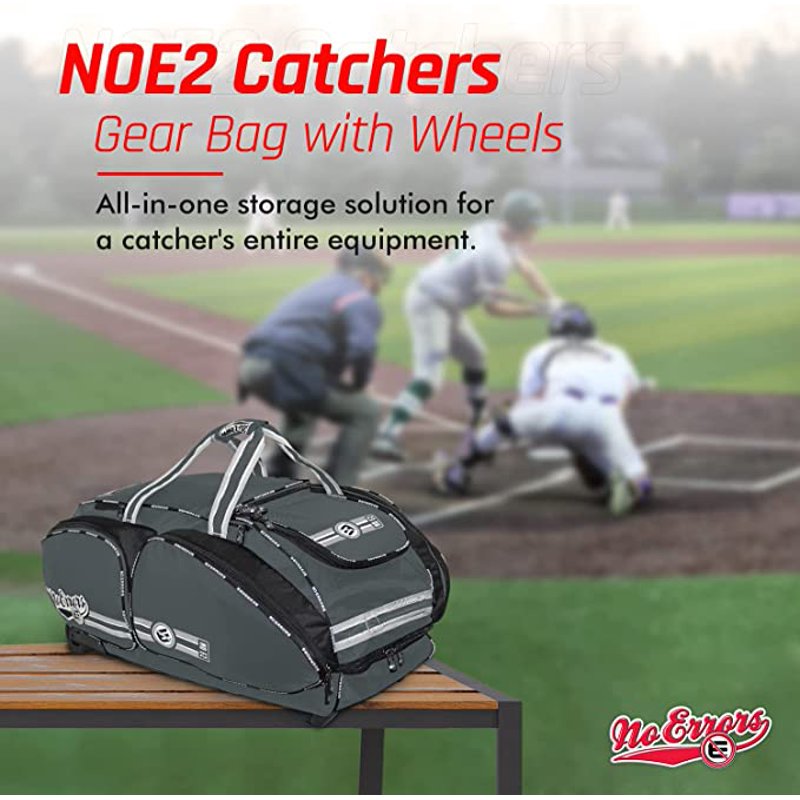 No Error Sports Baseball Bat Bag with Wheels - Spacious 15-Pocket Gear Organizer