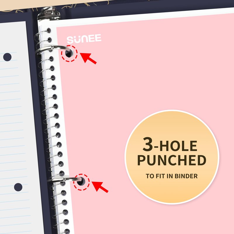 SUNEE College Ruled Spiral Notebook 8x10.5 Inches - Pack of 4, 70 Sheets Each