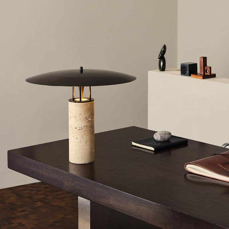 Nordic Designer Table Lamp for Bedroom Living Room - Brass & Travertine Finish