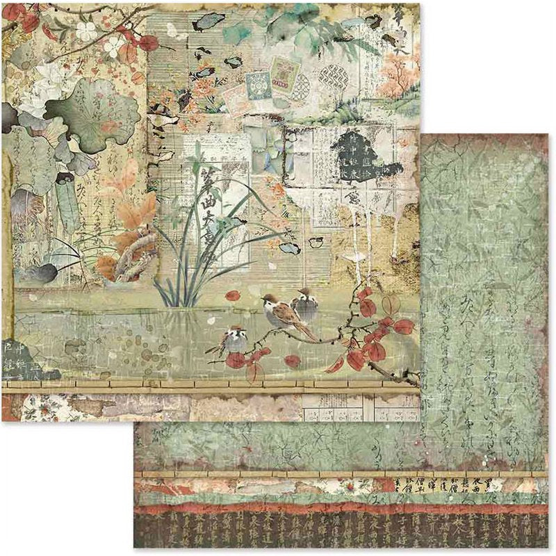 Double-Sided Scrapbook Paper Pad 8x8 Inches - Oriental Garden Design, 10 Sheets