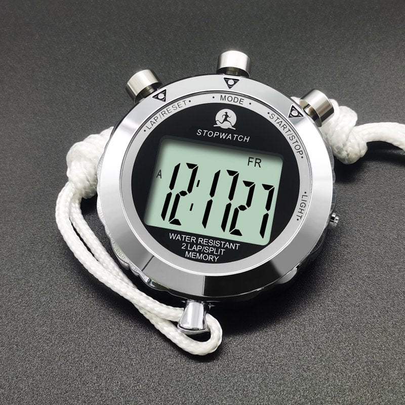Waterproof Metal Stopwatch with Backlight, 2 Lap Timer for Sports & Competitions
