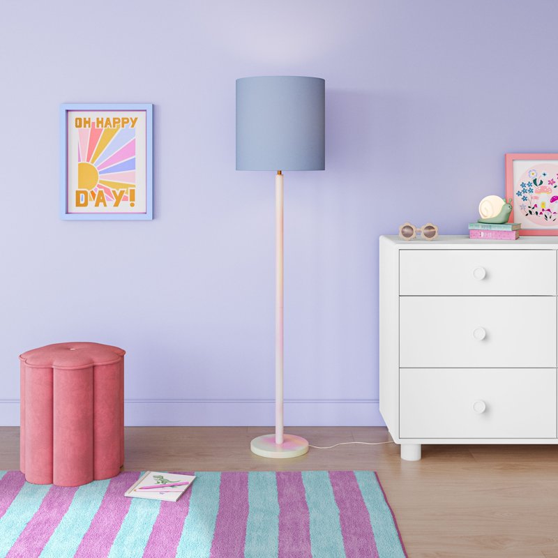 Kids Iridescent Floor Lamp with Aqua Fabric Shade - Playroom & Bedroom Light