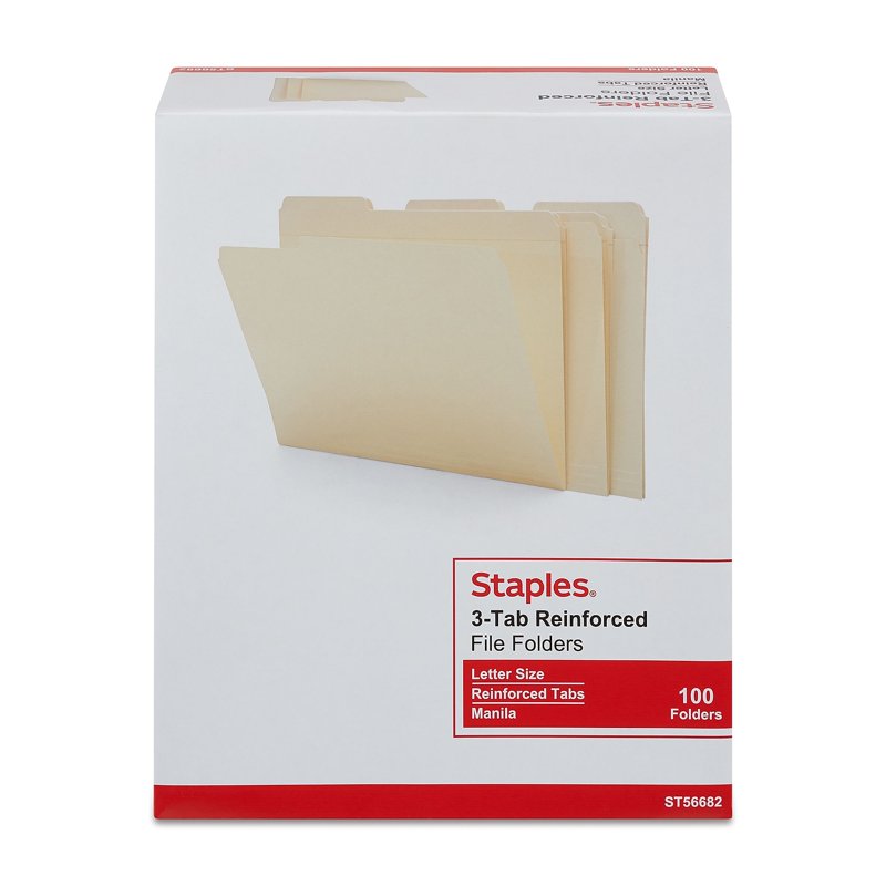 Reinforced Manila File Folders with 3 Tabs - Letter Size, 100 Pack