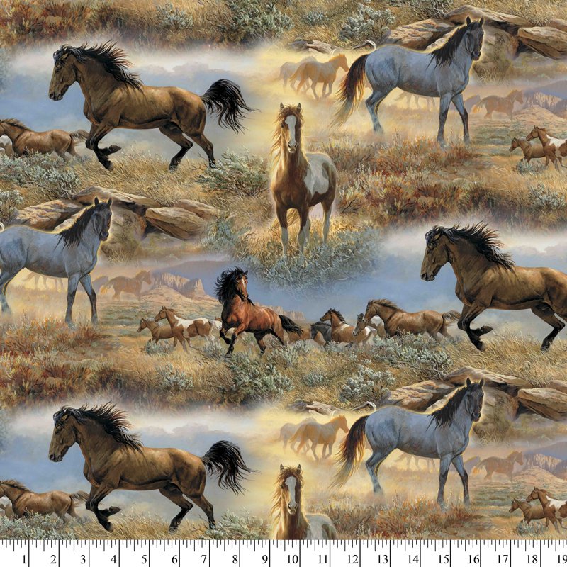 Cotton Horses in the Prairie Fabric 44 Inch Width - 2 Pack