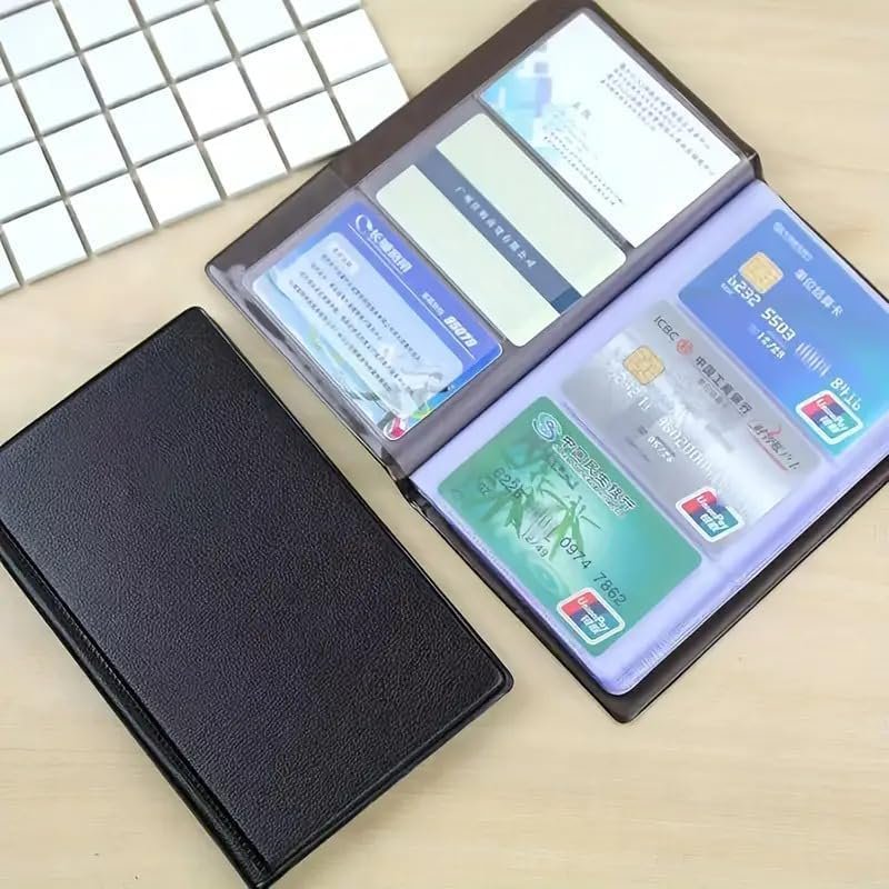 Black Leather Business Card Holder Organizer 120 Capacity PU Credit Card Booklet