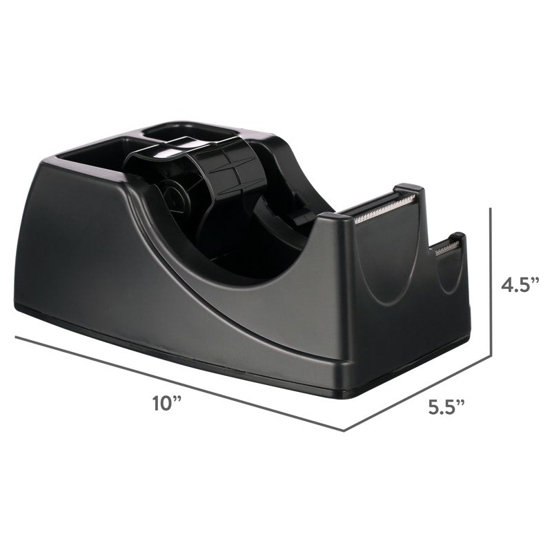 Heavy-Duty Multi-Purpose Tape Dispenser & Desk Organizer, Recycled Plastic, Black