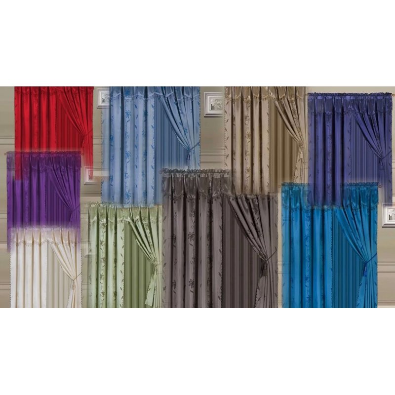 8-Piece Window Curtain Set with Valance & Tiebacks - Light Filtering Rod Pocket Drapes