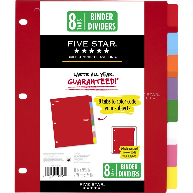 Reversible Poly Tab Dividers 8-Pack for Binders - Color-Coded Office Organization