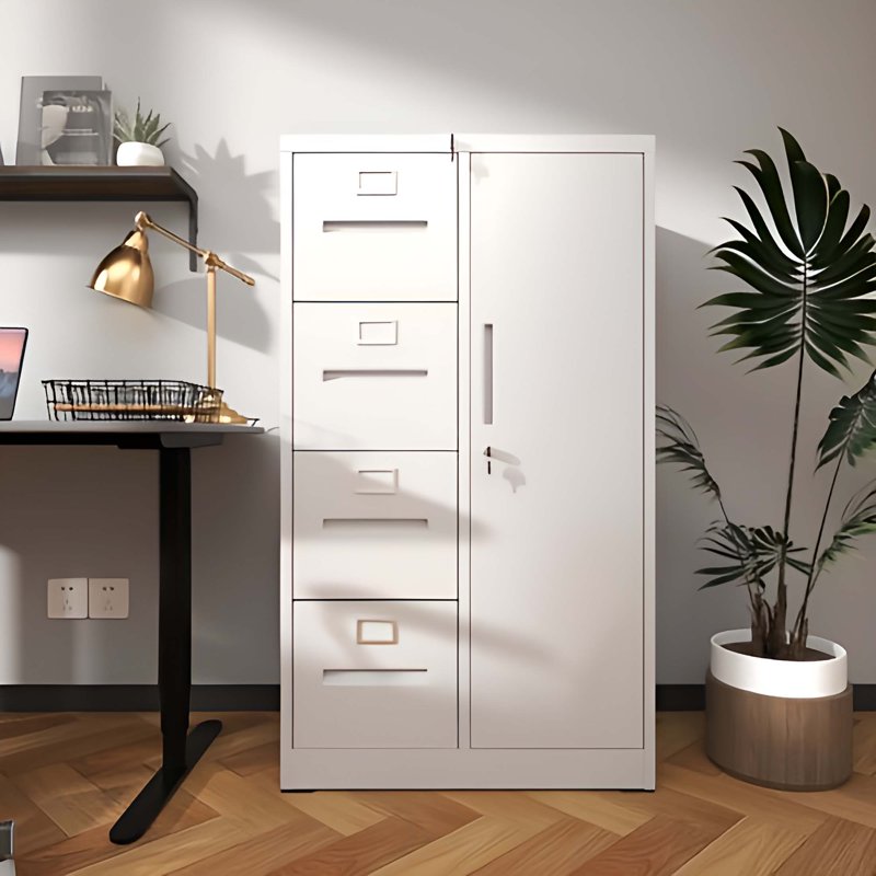 Lockable Metal File Cabinet with 4 Drawers and Wardrobe - Office & Home Storage