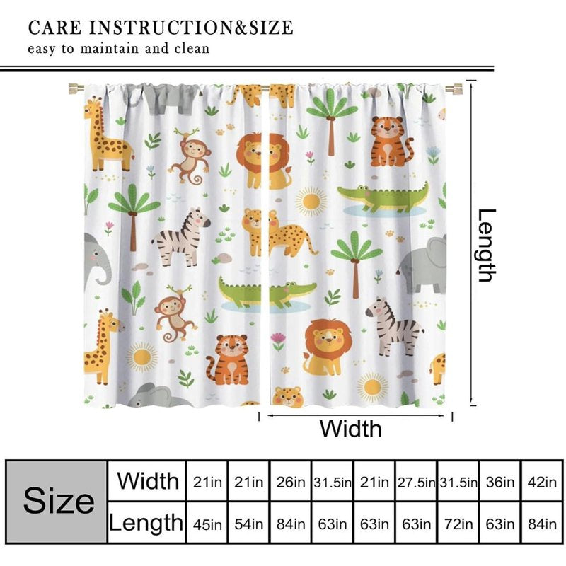 Kids Jungle Animal Curtains - Insulated Window Drapes for Nursery & Bedroom