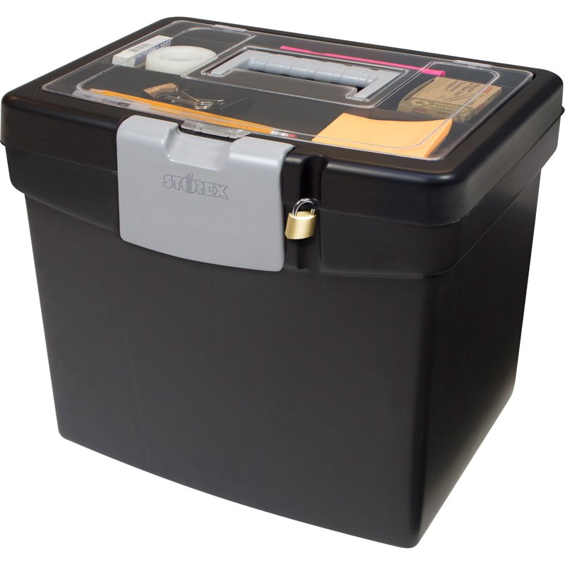 Portable File Storage Box with Lockable Lid 14.9x11x12.1 Inch Black
