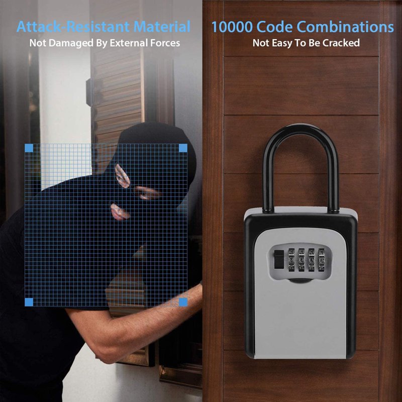 Waterproof Portable 4-Digit Combination Key Lock Box with Removable Shackle for Home & Outdoor Security