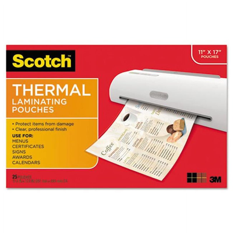 3M Commercial Thermal Laminating Pouches 3 Mil Size - Menu