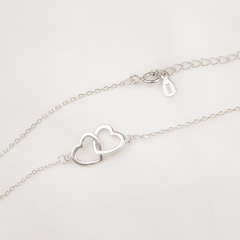 925 Sterling Silver Double Heart Necklace for Girlfriend - Valentines & Birthday Gift