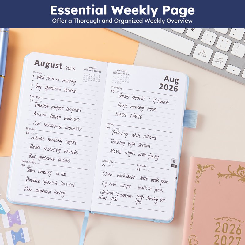 Pocket Planner 2026-2027 A6 Weekly & Monthly Agenda with Tabs & Inner Pocket