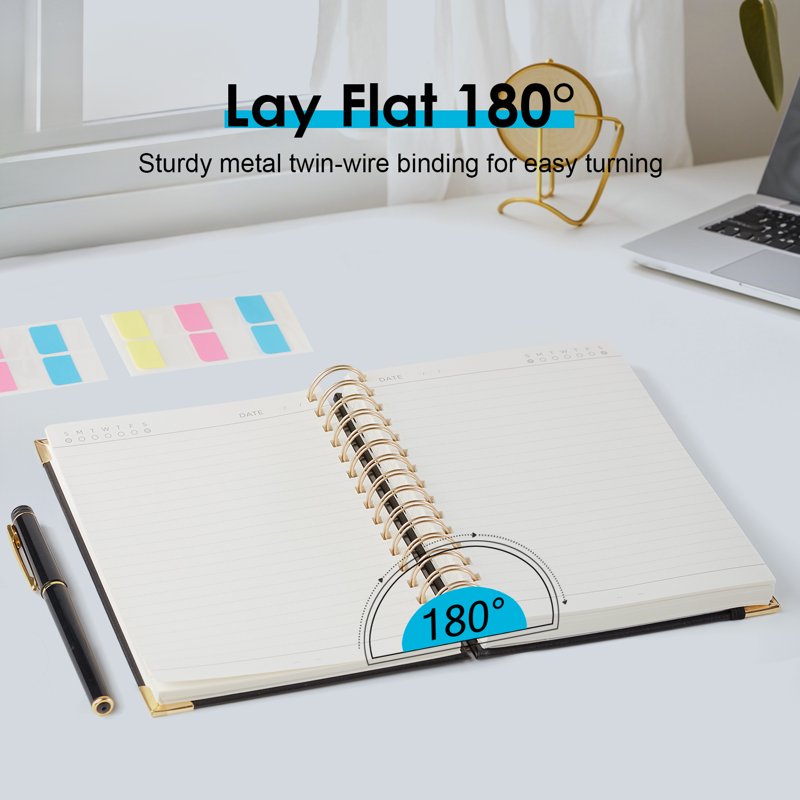Spiral Notebook with Leather Cover - A5 300-Page College Ruled Journal