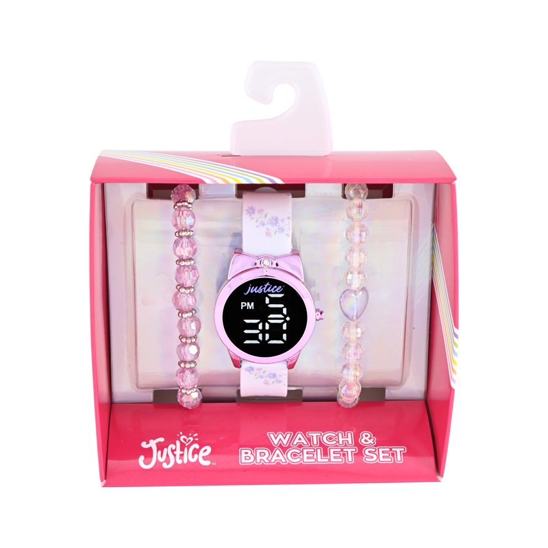 Girls White Floral Silicone Strap Digital Watch with Bow & Matching Bracelets