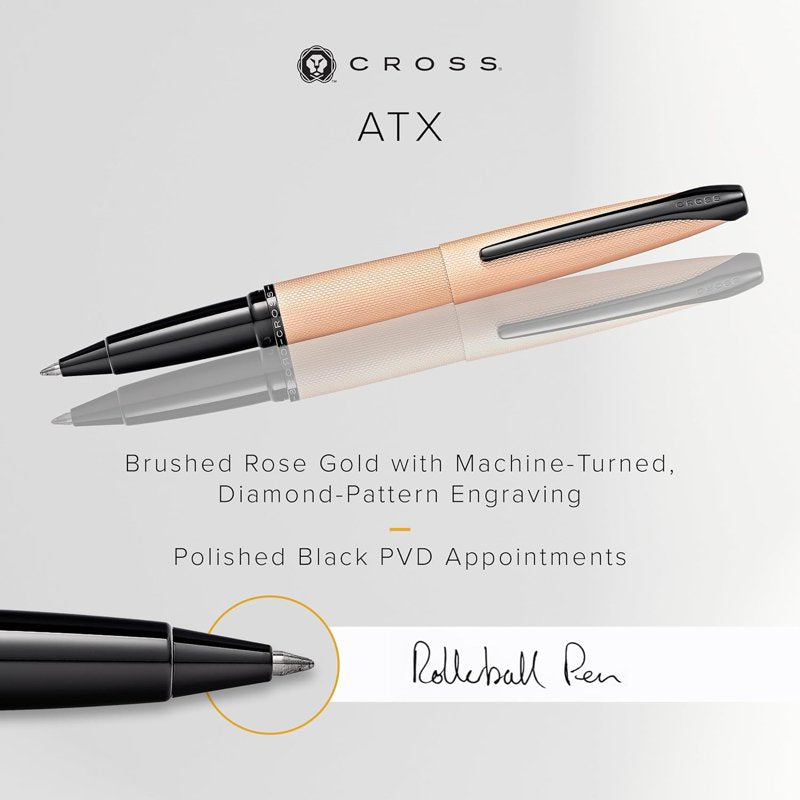 Cross ATX Brushed Rose Gold Gel Ink Rollerball Pen - Medium, Refillable, Includes Gift Box — Variation: Sandblasted Rose Gold