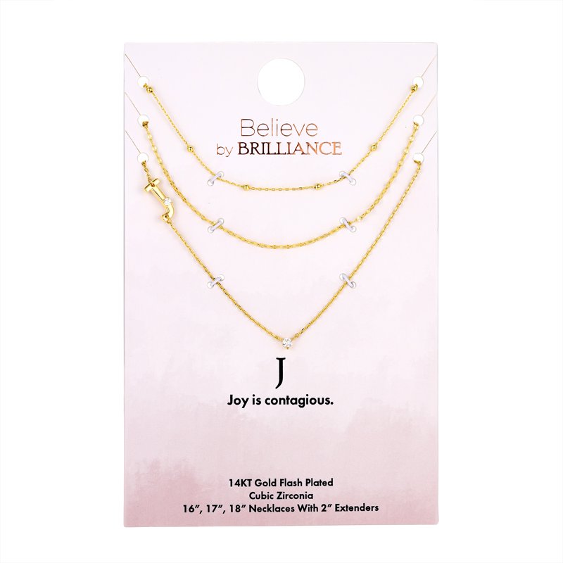 Gold Flash Plated Initial Necklace Set with Cubic Zirconia - Multiple Letters
