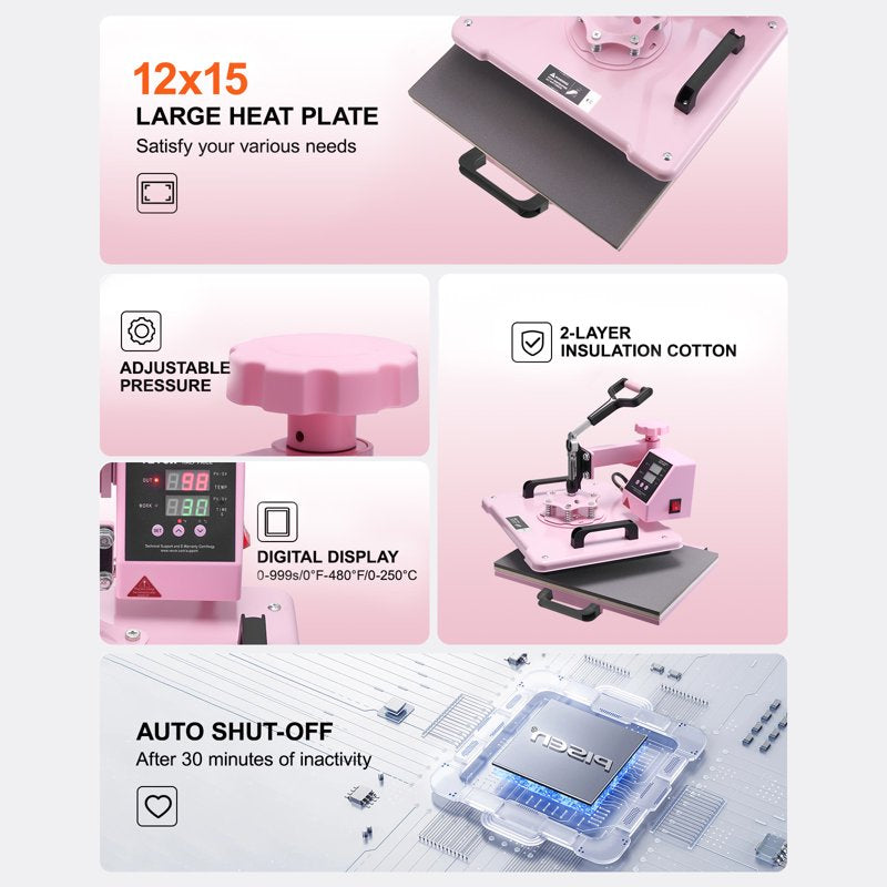 12x15 Inch Heat Press Machine with 8-in-1 Transfer Tool for T-Shirts Mugs Hats Plates