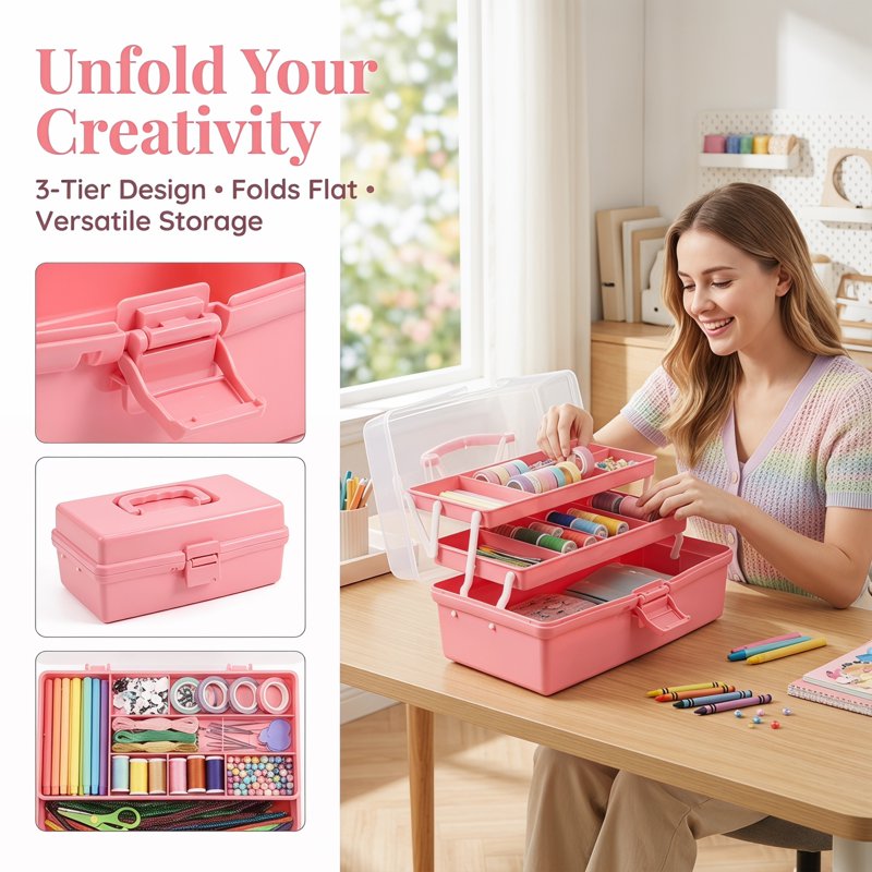 12-Inch Multi-Layer Folding Storage Box for Crafts, Sewing, Tools