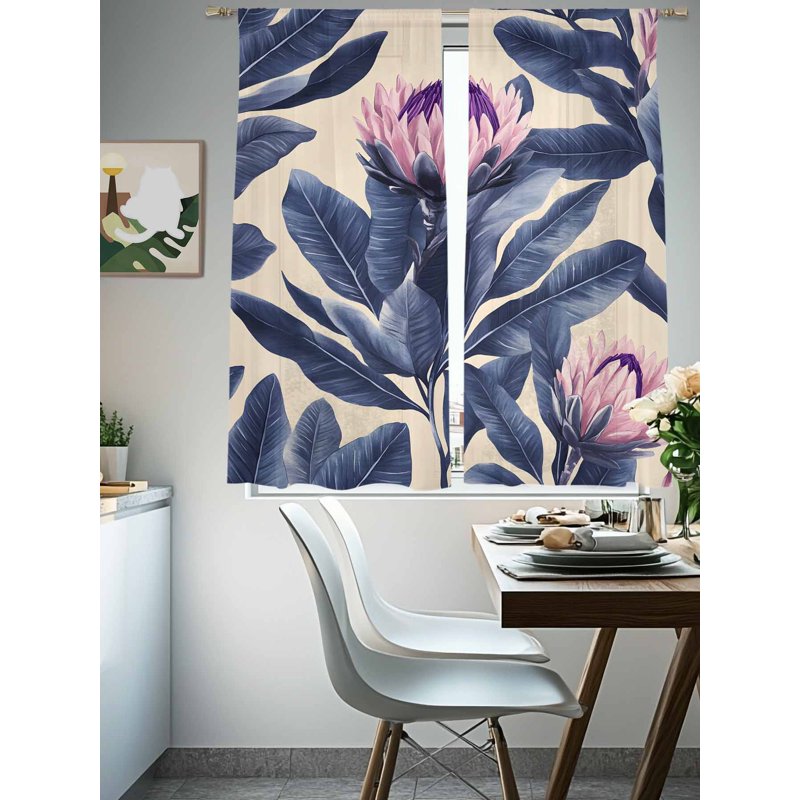 Blue Pink Purple Floral Sheer Curtains Set 52x72 Inches - Multiple Sizes