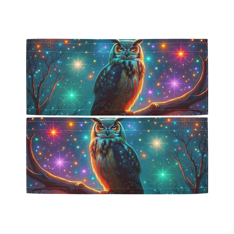 Light Filtering Tier Curtains Set with Owl and Star Design, 2 Panels