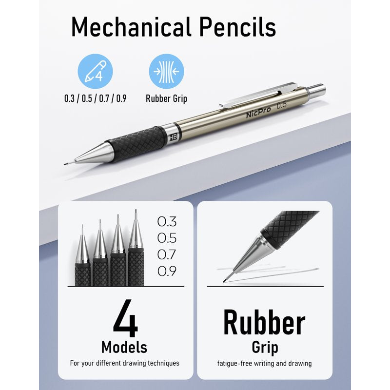 Mechanical Pencil Set for Artists and Professionals with 6 Pencils and Refill Leads