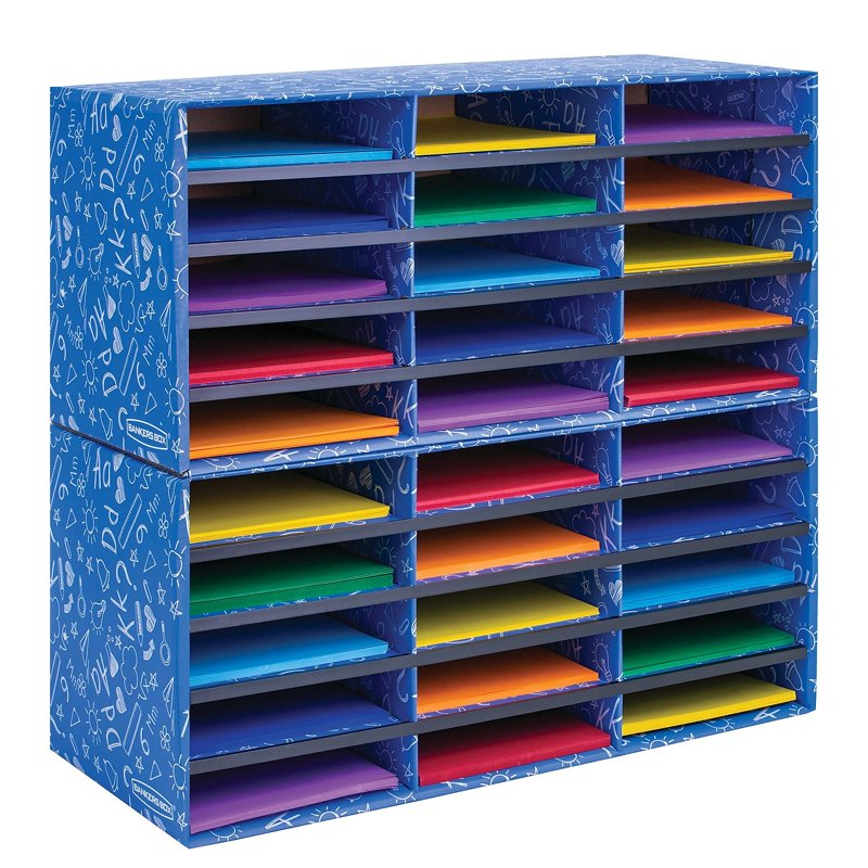 Classroom Literature Organizer with 30 Compartments - Blue, 28.5 x 12.375 Inches