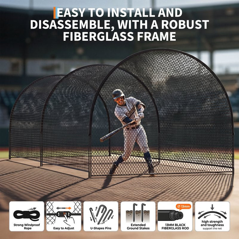 22ft Baseball Batting Cage with Frame and Net for Hitting and Practice