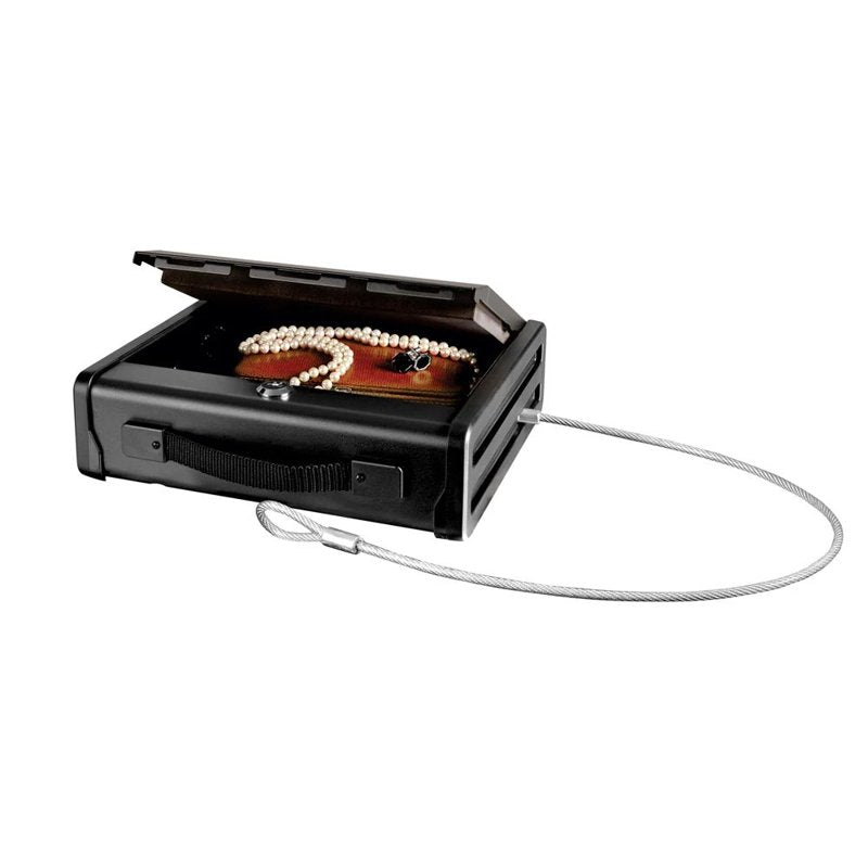 Portable Steel Safe with Tethering Cable for Firearm & Valuables – Black, 3.3 x 11.3 x 10 in