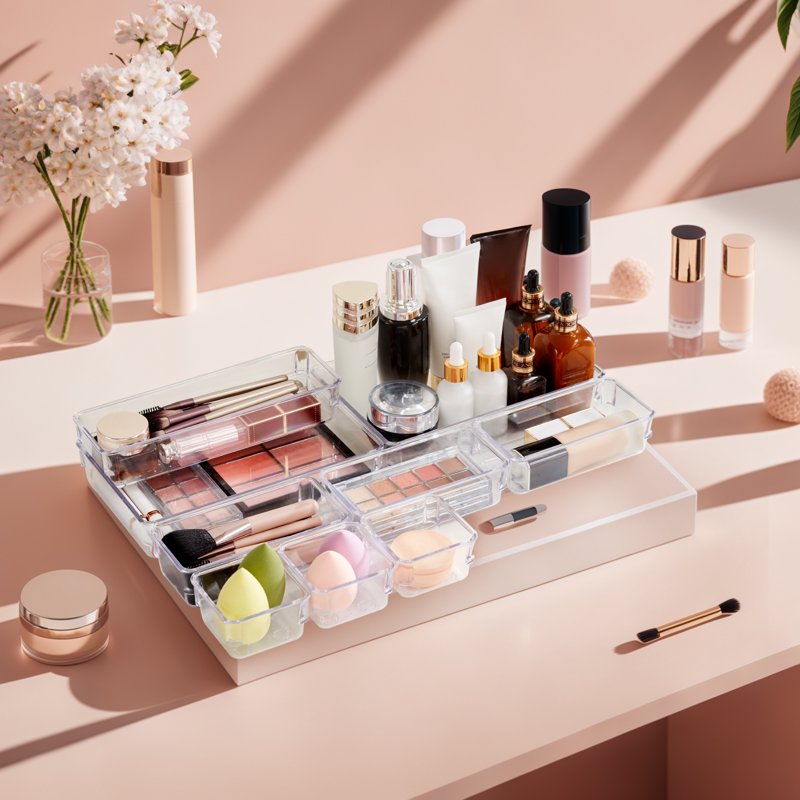 Clear Plastic Drawer Organizer Set - Multiple Sizes for Office, Makeup, Jewelry Storage