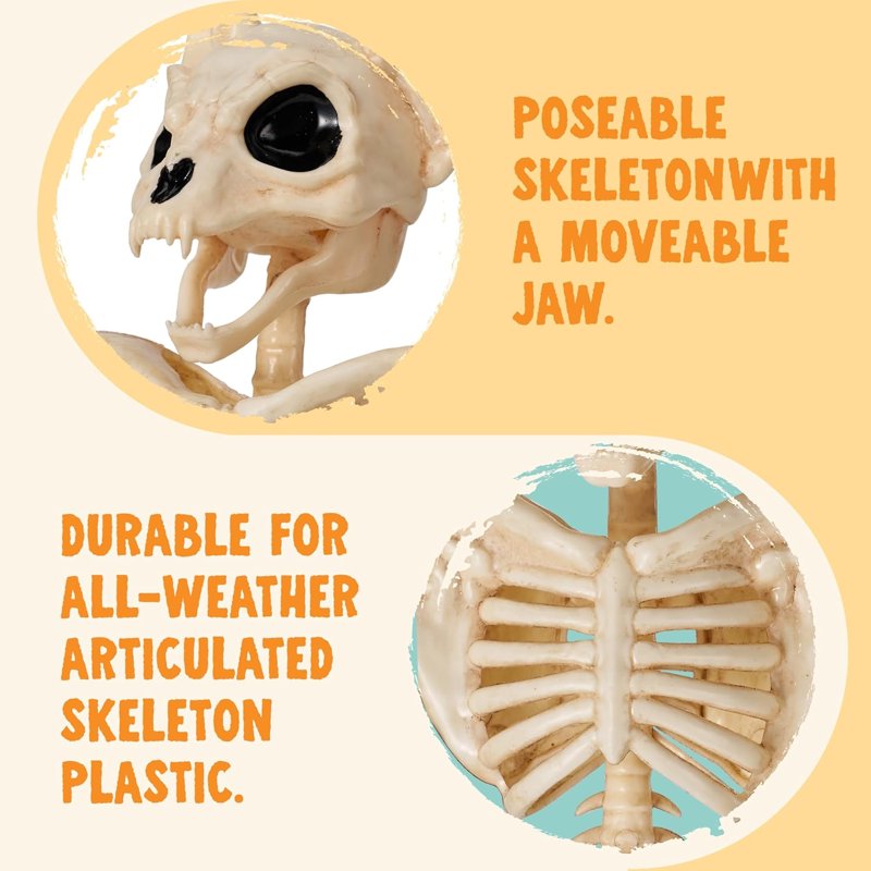 Joyfy 11in Bat Skeleton Halloween Decoration - Posable Plastic Animal for Indoor & Outdoor