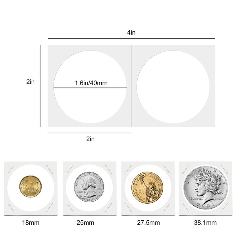 100pcs Cardboard Coin Holders 2x2 Inches - Protect and Display Coins