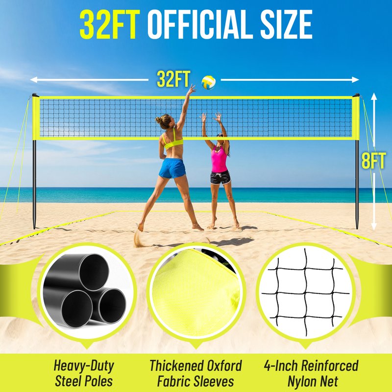 Portable Volleyball Net Set with Adjustable Poles for Outdoor Beach Play