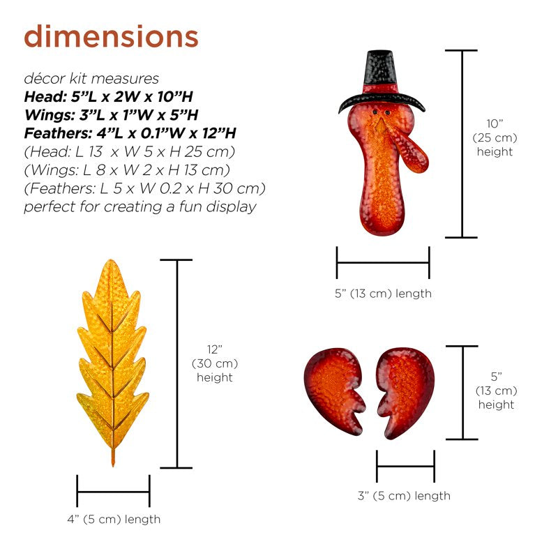 Thanksgiving Turkey Craft Kit with Metal Feathers for Pumpkin & Fruit Decoration