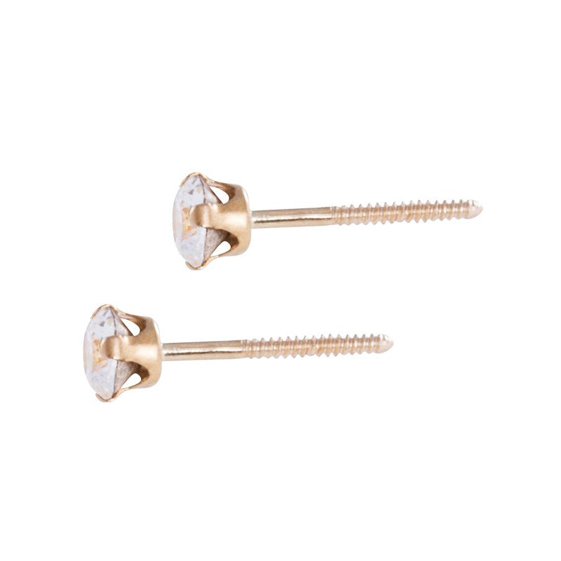 14K Gold CZ Stud Earrings for Girls & Tweens - Dainty Round Jewelry