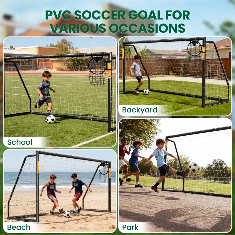 SLSY 12x6ft Black Foldable PVC Soccer Goal for Backyard Training