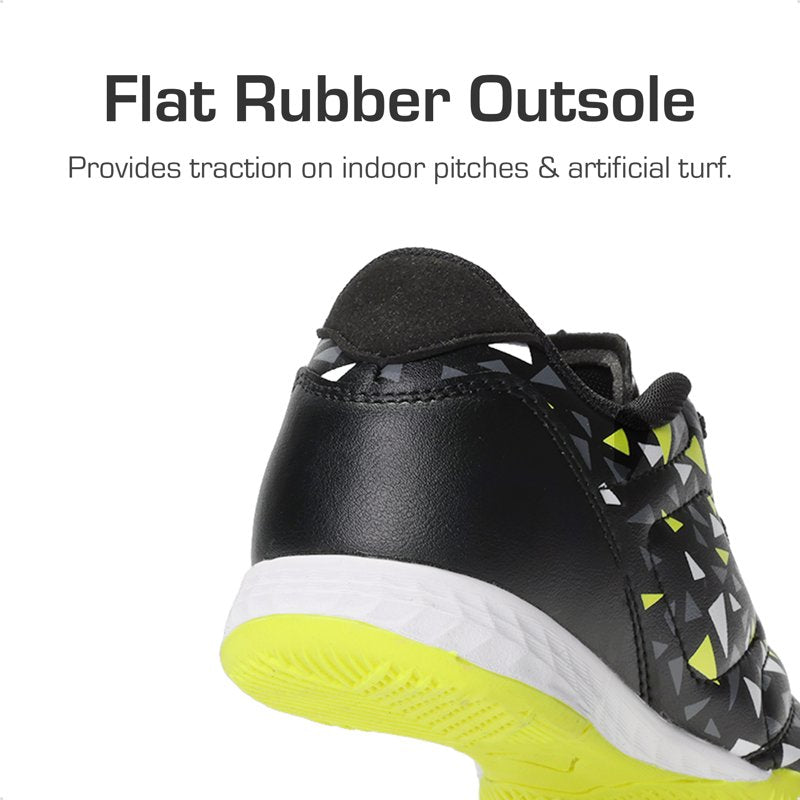 Burudani Kids Indoor Soccer Shoes - Lace-Up Futsal Shoes, Black/Neon/Green, Size US