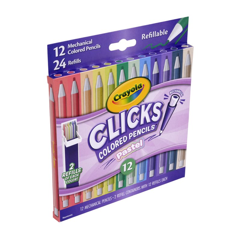 Pastel 12-Color Mechanical Colored Pencil Set with 24 Refills - 2.0mm Clicker Pencils (Variation: Pastel)
