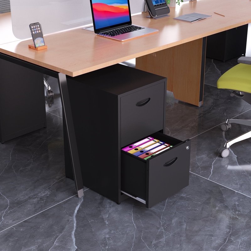 Modern 2-Drawer Locking File Cabinet - Vertical Steel Office Storage