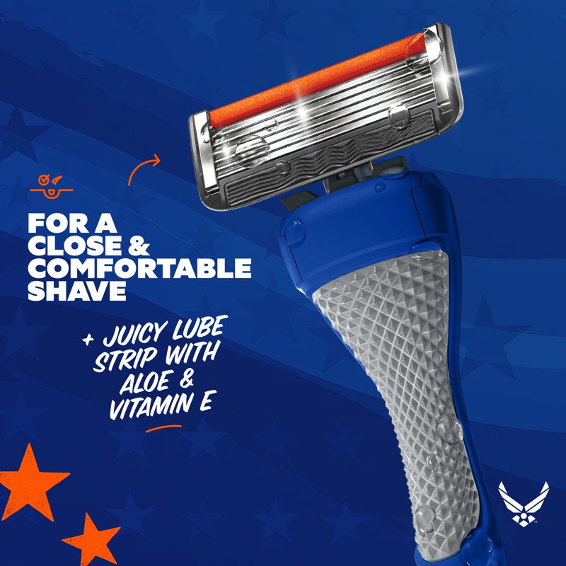 Military Themed 6-Blade Razor Starter Set with Handle & Blades for Close Shave