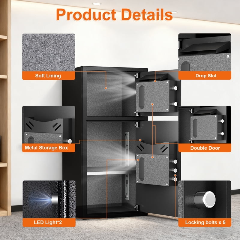 Large Digital Safe 6.5 Cu Ft Fireproof Waterproof Anti-Theft Home Security Safe with Dual Alarm