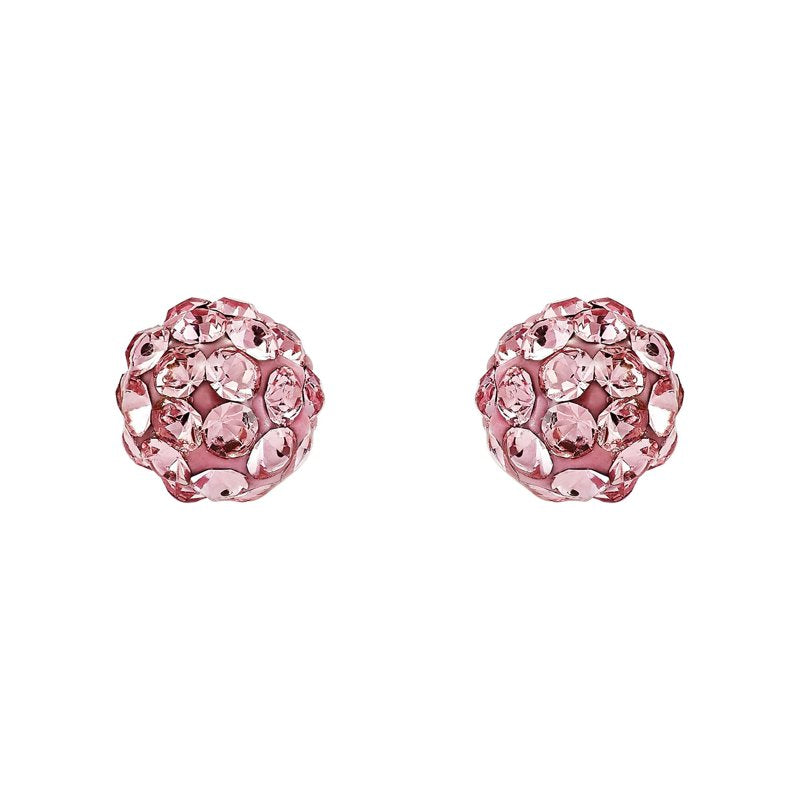 Pink Crystal Stud Earrings in 10K Yellow Gold - 4.8mm Front & Back Design