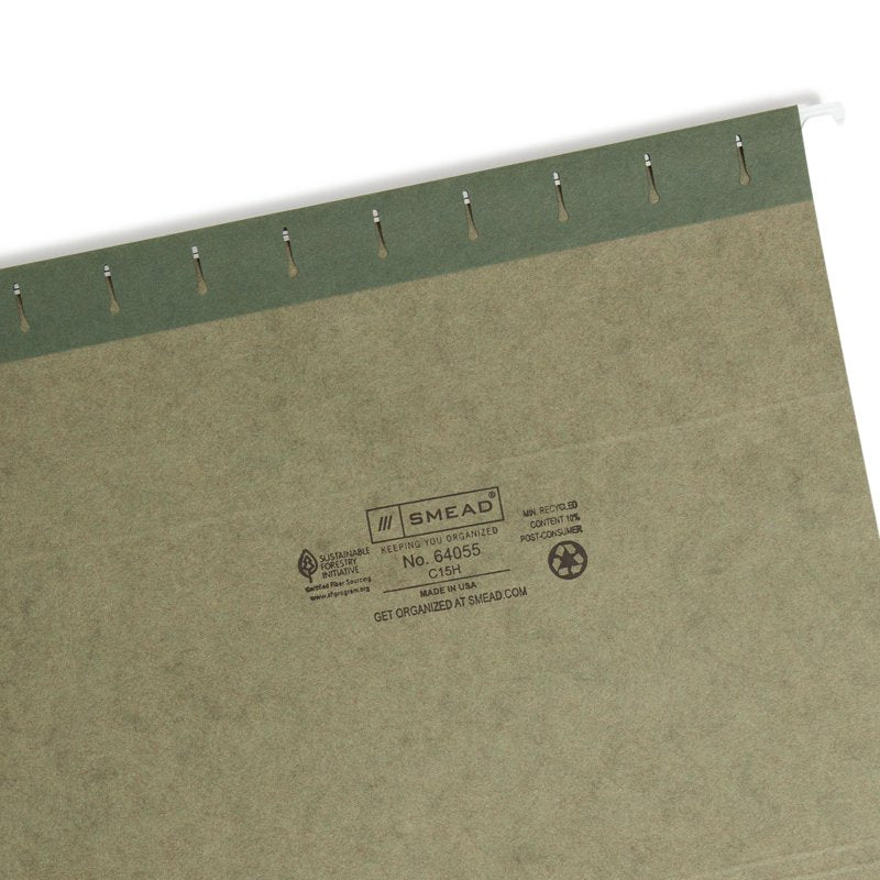 Green Hanging File Folders with Tabs - 25 Letter Size, Recycled Paper
