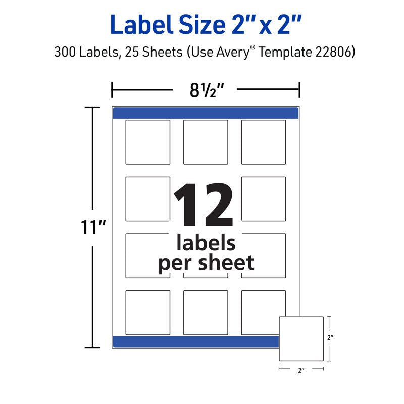 2-Inch Square Matte White Labels - 300 Pack for Product & Office Use