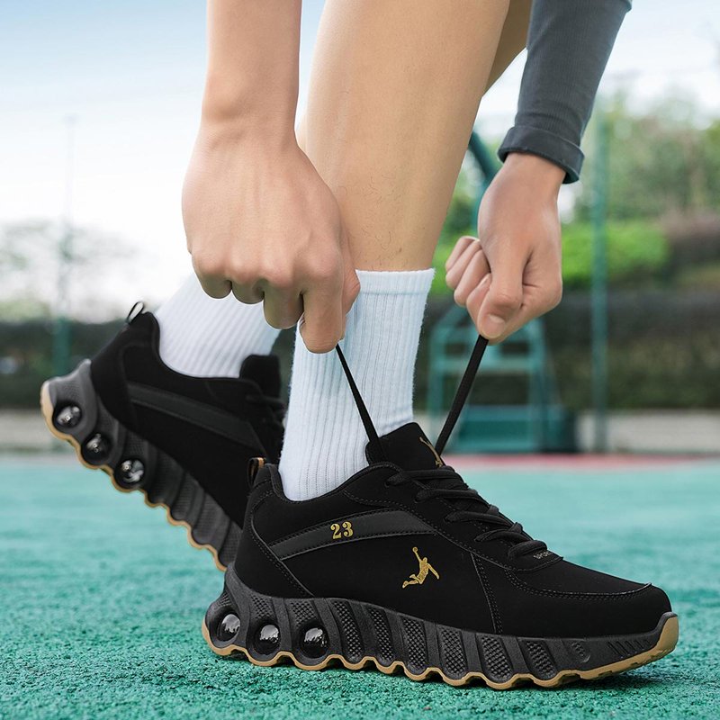 Performance Basketball Sneakers Men Black Gold Non-Slip Shock Absorption Athletic Shoes