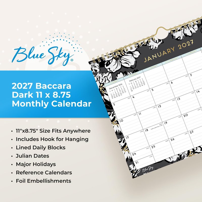 2027 Monthly Wall Calendar - Durable Twin Wire Binding, 11x8.75 Inches, Office & Home Use