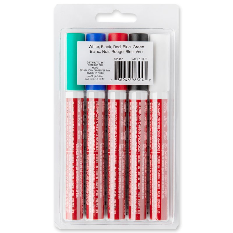 Wet-Erase Fine Point Chalk Marker Set - 5 Colors for Glass & Chalkboards