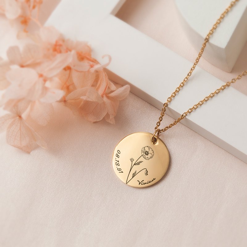 Personalized Birth Flower Necklace for Women Stainless Steel Charm Gift